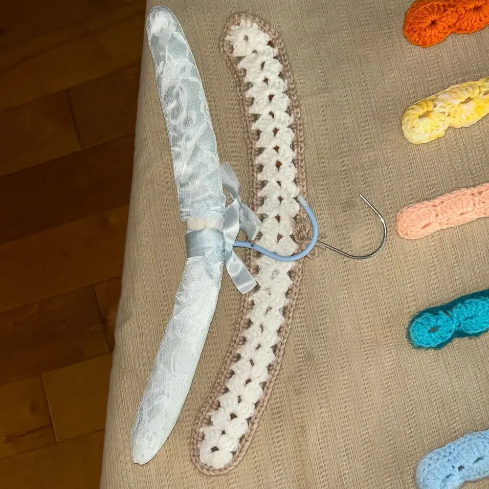 13 Vintage Wood Crochet Clothes Hangers cottage core country no slip